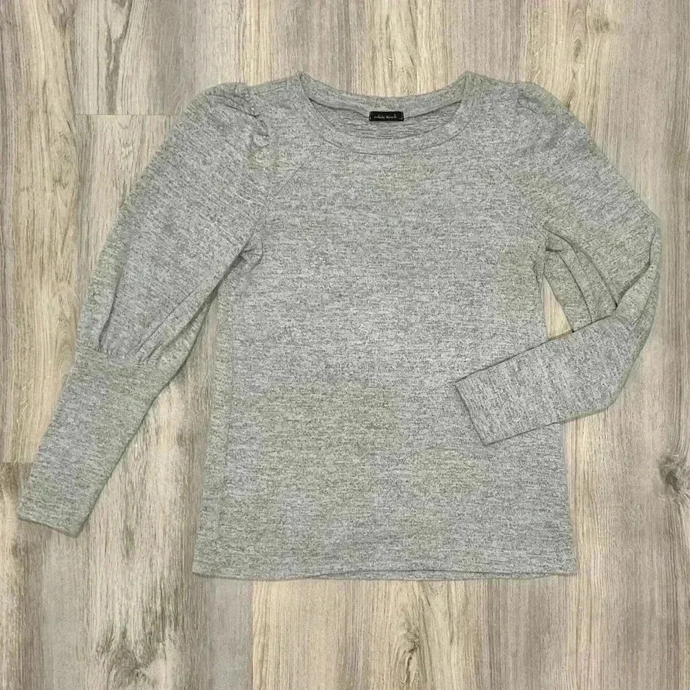 White Birch Puff Long Sleeve Pullover Crew Neck Sweater Top Gray Size S